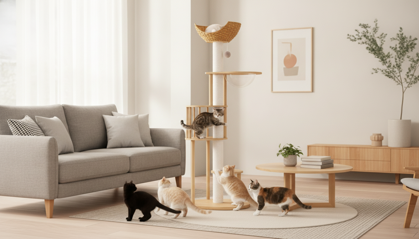 Solid Wood Cat Tree: Multi-Tier, Bed, Toys & Sisal