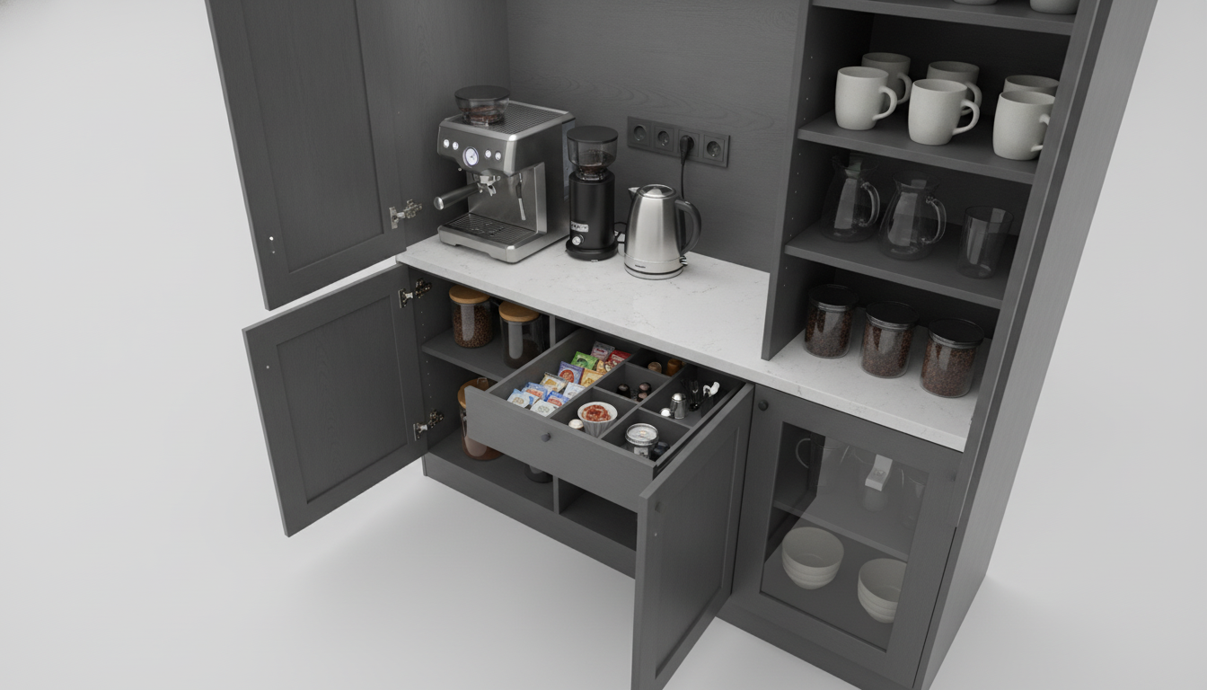 Coffee Station Cabinet Features: Storage, Power & Durability