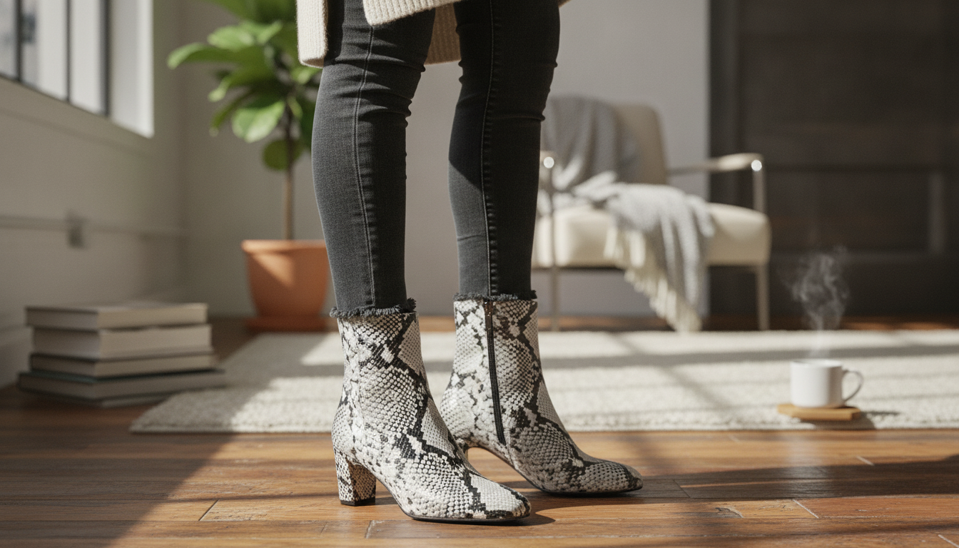 Snake-Print Leather Ankle Boots: Chunky Heel Style